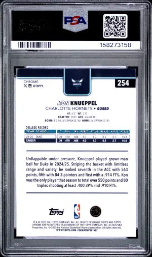 2025 Topps Chrome Kon Knueppel #254 back