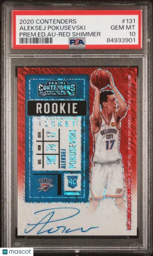 2020 Panini Contenders Aleksej Pokusevski Prem Rookie Ticket Red Shimmer Auto POP 1 PSA 10