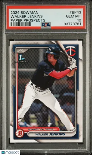 2024 Bowman Paper Prospects Walker Jenkins #BP43 Chrome PSA 10 Bowman