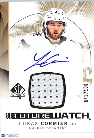 2024-25 Upper Deck SP Authentic Lukas Cormier Future Watch Autograph Patch /100 Rookie Patch Memorabilia #118 Vegas Gold