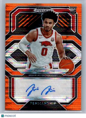 2021 Panini Prizm Draft Picks College Penmanship Orange Pulsar Justin Smith Auto CP-JSM Basketball Card