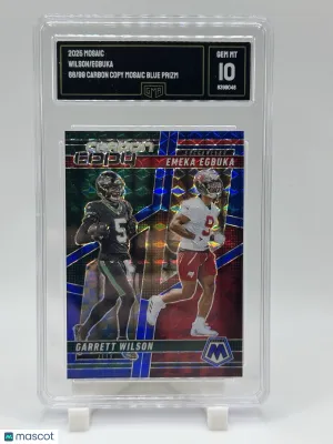 2025 Panini Mosaic Garrett Wilson Emeka Egbuka #CCO-13 Blue Mosaic / Short Print Parallel/Variety Rookie Insert GMA 10 P