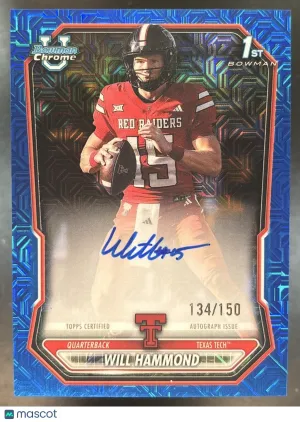 Flagship Will Hammond Chrome Prospect Autograph Blue Mojo Refractor #BCPA-WH Texas Tech Red Raiders