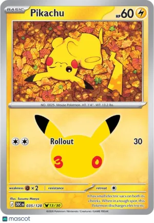 Pokemon TCG 30th Celebration Pikachu Reverse Holo #35/128