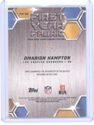 2025 Topps Chrome First Year Fabric Omarion Hampton #FYF-OH Orange 10/25 RC back
