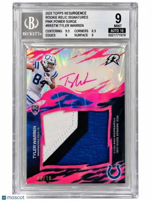 2025 Topps Resurgence Rookie Relic Signatures Tyler Warren #RRS-TW Pink Power Surge 08/10 Rookie Indianapolis Colts BGS