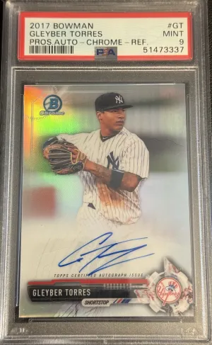2017 Bowman Prospect Autographs Gleyber Torres Pros.auto-Chrome-Ref. /499 PSA 9 front