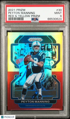 2021 Panini Prizm Peyton Manning #30 Red & Yellow 19/39 PSA 9 front