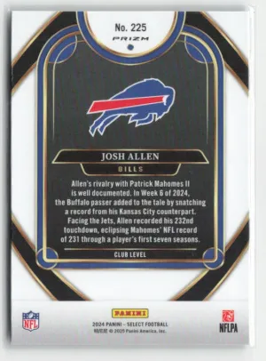 2024 Panini Select #225 Josh Allen Black & Red Prizm Shock back