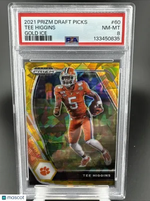 Graded 2021 Panini Prizm Draft Picks Gold Ice Prizm Tee Higgins #60 PSA 8 Football Card