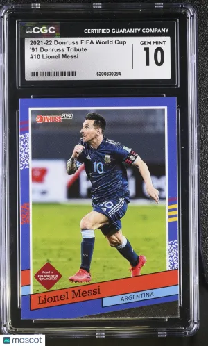 2021-22 Donruss FIFA World Cup Lionel Messi '91 Donruss Tribute #10 CGC 10 Argentina