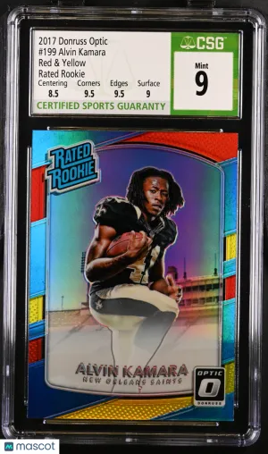2017 Donruss Optic Alvin Kamara Red & Yellow Rookie #199 CGC 9 New Orleans Saints