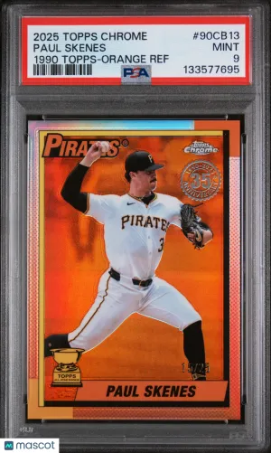 2025 Topps Chrome 1990 Baseball Paul Skenes #90CB13 Orange Ref 15/25 PSA 9