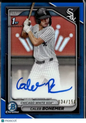 Caleb Bonemer 2024 Bowman Chrome Auto Blue Refractor /150 Chicago White Sox
