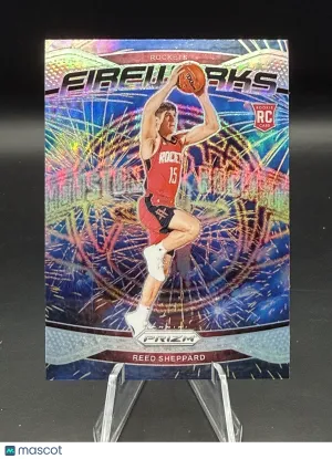 Reed Sheppard 2024-25 Prizm Fireworks #15 Silver - Houston Rockets