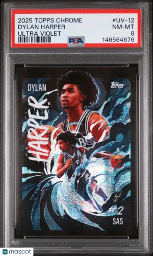 Graded 2025 Topps Chrome Ultra Violet UV-12 Dylan Harper PSA 8 Basketball Card front