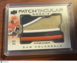 24-25 UD Premier Rookie Sam Colangelo Patch-Tacular Chest Logo /25 Anaheim Ducks