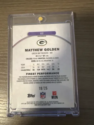2025 Topps Finest Matthew Golden Uncommon RC Gold Geometric Refractor #/25 back