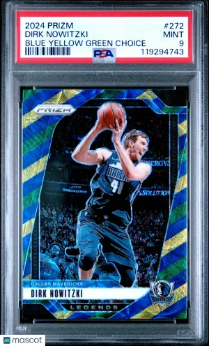 2024-25 Panini Prizm Dirk Nowitzki Blue Yellow Green Choice #272 PSA 9