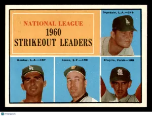 1961 Topps NL Strikeout Leaders (Broglio, Koufax, Drysdale, & Jones) #49