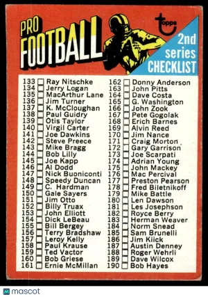 1971 Football Checklist 133-263 #106