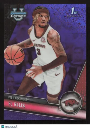 2023-24 Bowman University Chrome El Ellis #82 Purple Mini-Diamond Refractor SN