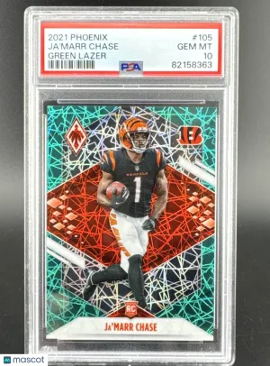 2021 Panini Phoenix Ja'Marr Chase #105 Green Lazer / Parallel/Variety Rookie Base Set PSA 10