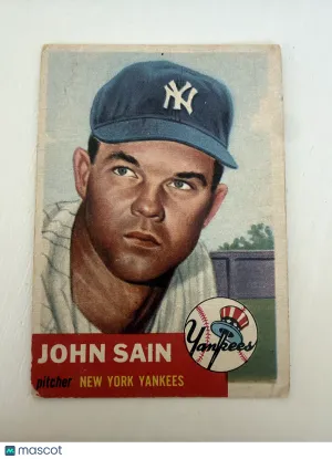 1953 Topps John Sain #119 Red Back Crease
