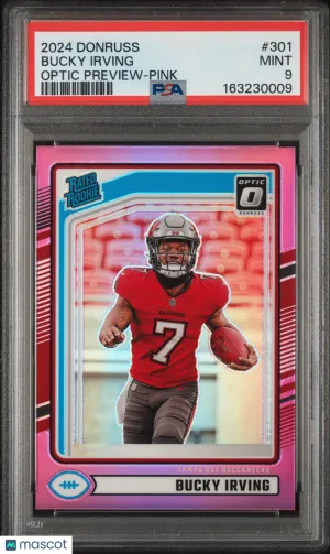 2024 Panini Donruss Bucky Irving #301 Optic Preview Pink Parallel/Variety Rookie Base Set PSA 9