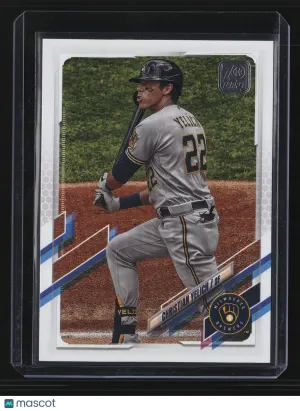 Christian Yelich 2021 Topps #100-Grey Jersey Swinging - Brewers
