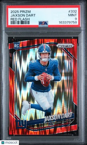 2025 Panini Prizm Jaxson Dart #332 Red Flash Short Print Rookie Low Pop PSA 9