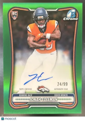 Flagship Jonah Coleman Chrome Rookie Autograph Green Refractor #BCRA-JCO Denver Broncos