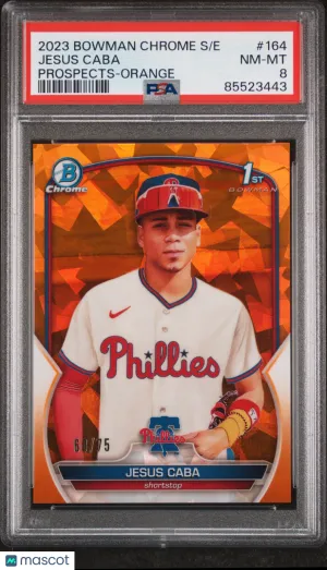 2023 Bowman Chrome Sapphire Edition Prospects Jesus Caba Prospects Orange PSA 8