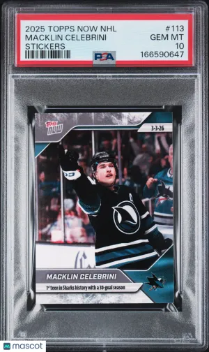 2025 Topps Now NHL Stickers Macklin Celebrini #113 front