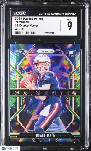 2024 Panini Prizm Drake Maye Green Prizmatic #2 CGC 9 New England Patriots
