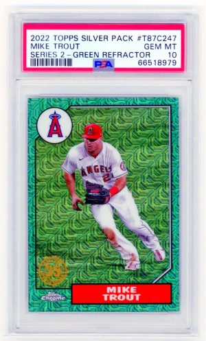 2022 Topps Chrome Silver Pack Mike Trout Green Refractor /99 #T87C247 PSA 10
