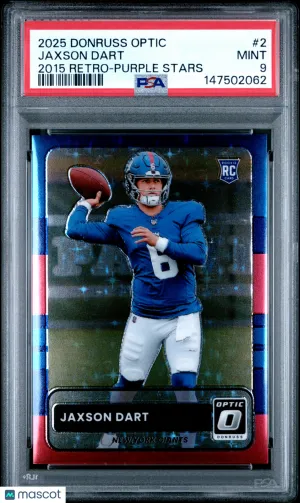 Jaxson Dart 2025 Panini Donruss Optic 2015 Retro Purple Stars /25 RC PSA9 MINT