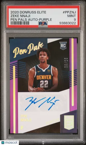 2020 Panini Donruss Elite Pen Pals Autographs Zeke Nnaji Pen Pals Auto Purple PSA 9