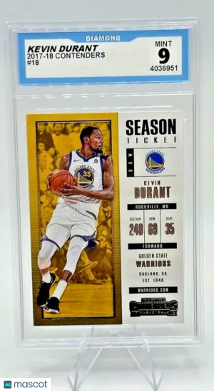 2017-18 Contenders Kevin Durant Season Ticket #18 Warriors Diamond Mint 9