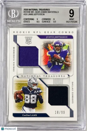 CeeDee Lamb/Justin Jefferson 2020 National Treasures Dual Patch /99 RC BGS9 MT