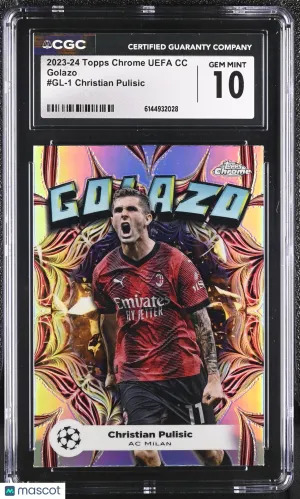 Graded 2023 Topps Chrome UEFA CC Golazo Christian Pulisic GL-1 CGC 10 AC Milan Soccer Card