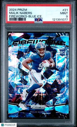 2024 Panini Prizm Fireworks Malik Nabers #21 Blue Ice PSA 9