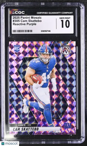 2025 Panini Mosaic Cam Skattebo Reactive Purple Rookie #305 CGC 10 New York Giants
