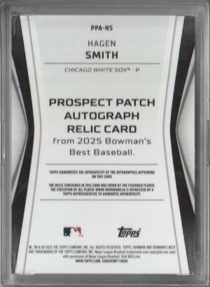 2025 Bowman's Best Prospect Patch Auto Relic Hagen Smith 21/50 back