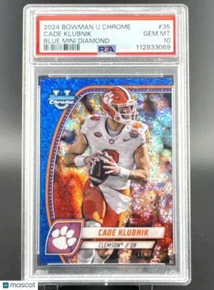 Graded 2024 Bowman University Chrome Football Card Cade Klubnik #35 Blue Mini-Diamond Refr PSA 10