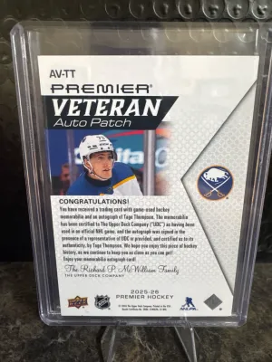 Premier Veteran Auto Patch Tage Thompson /35 back