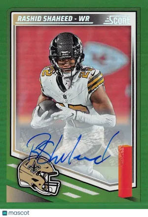2025 Panini Score Football Rashid Shaheed Green Autograph #191 New Orleans Saints