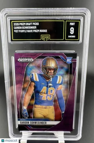 Graded GMA 9 2025 Panini Prizm Draft Picks Purple Wave Prizm Carson Schwesinger #137 RC