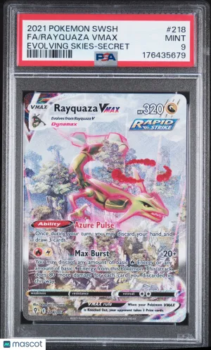 2021 Pokemon SWSH Evolving Skies Rayquaza VMAX Secret Rare PSA 9 #218/203