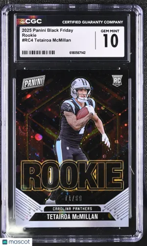 2025 Panini Black Friday Tetairoa McMillan /99 Rookie #RC4 CGC 10 Carolina Panthers